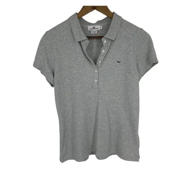 Vineyard Vines Womens Gray Short Sleeve Polo Shirt Size M Cotton Blend - Picture 1 of 10